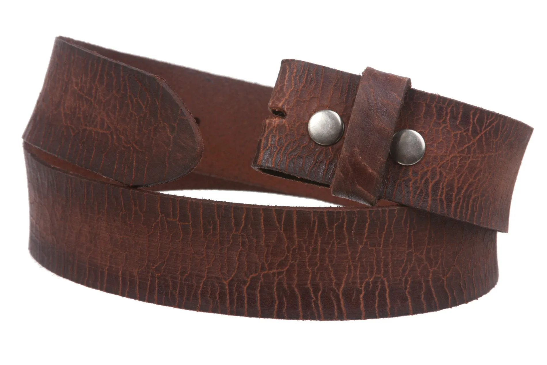 1 1/2" Snap On Cowhide Full Grain Leather Distressed Casual Belt