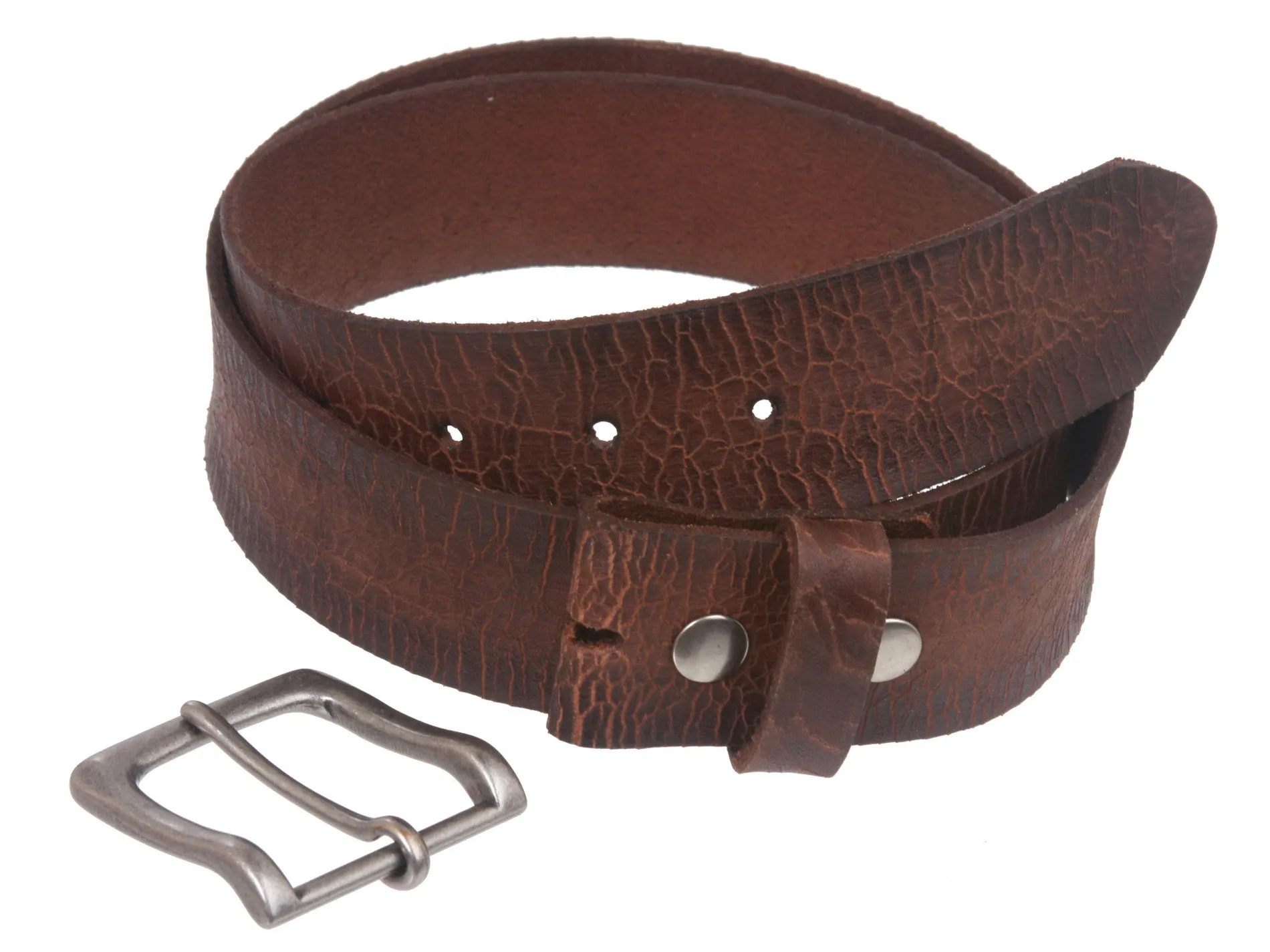 1 1/2" Snap On Cowhide Full Grain Leather Distressed Casual Belt