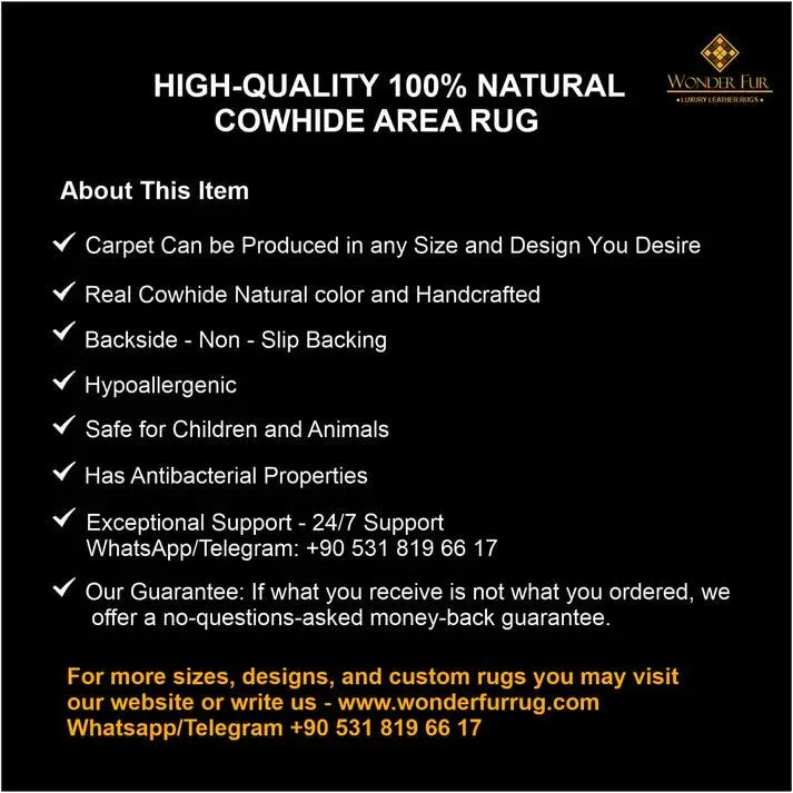 100% Genuine Natural Cowhide Patchwork Rug for Living Room Decor, Modern Living Room Rug