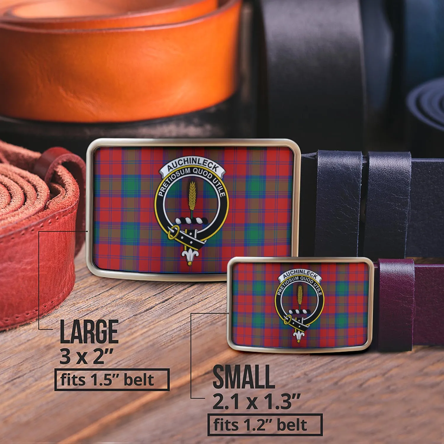Auchinleck (Affleck) Tartan Belt Buckles with Family Crest
