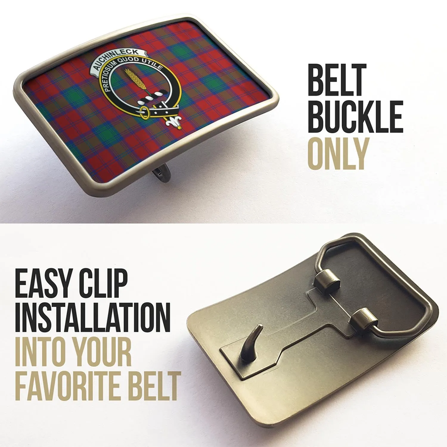 Auchinleck (Affleck) Tartan Belt Buckles with Family Crest