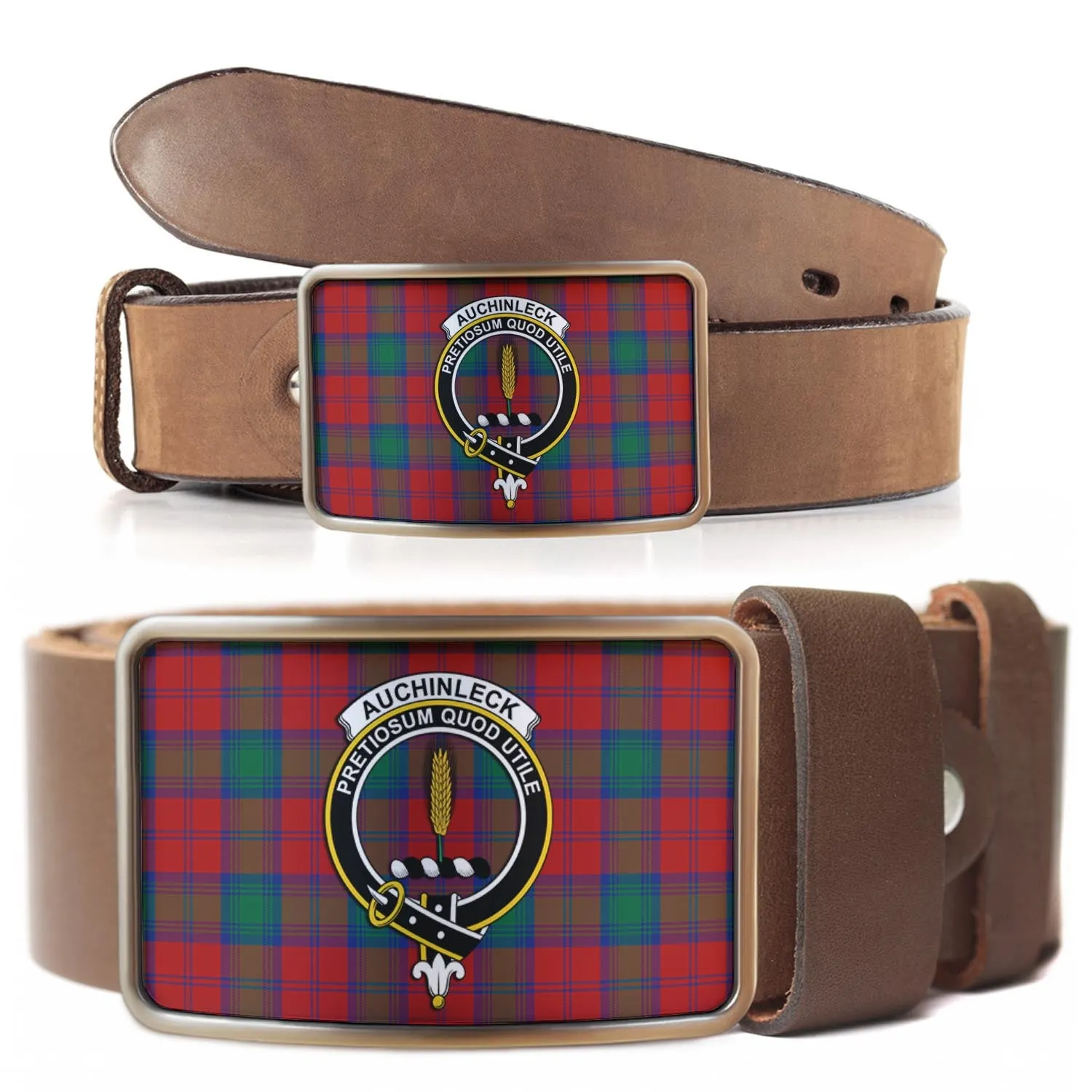 Auchinleck (Affleck) Tartan Belt Buckles with Family Crest