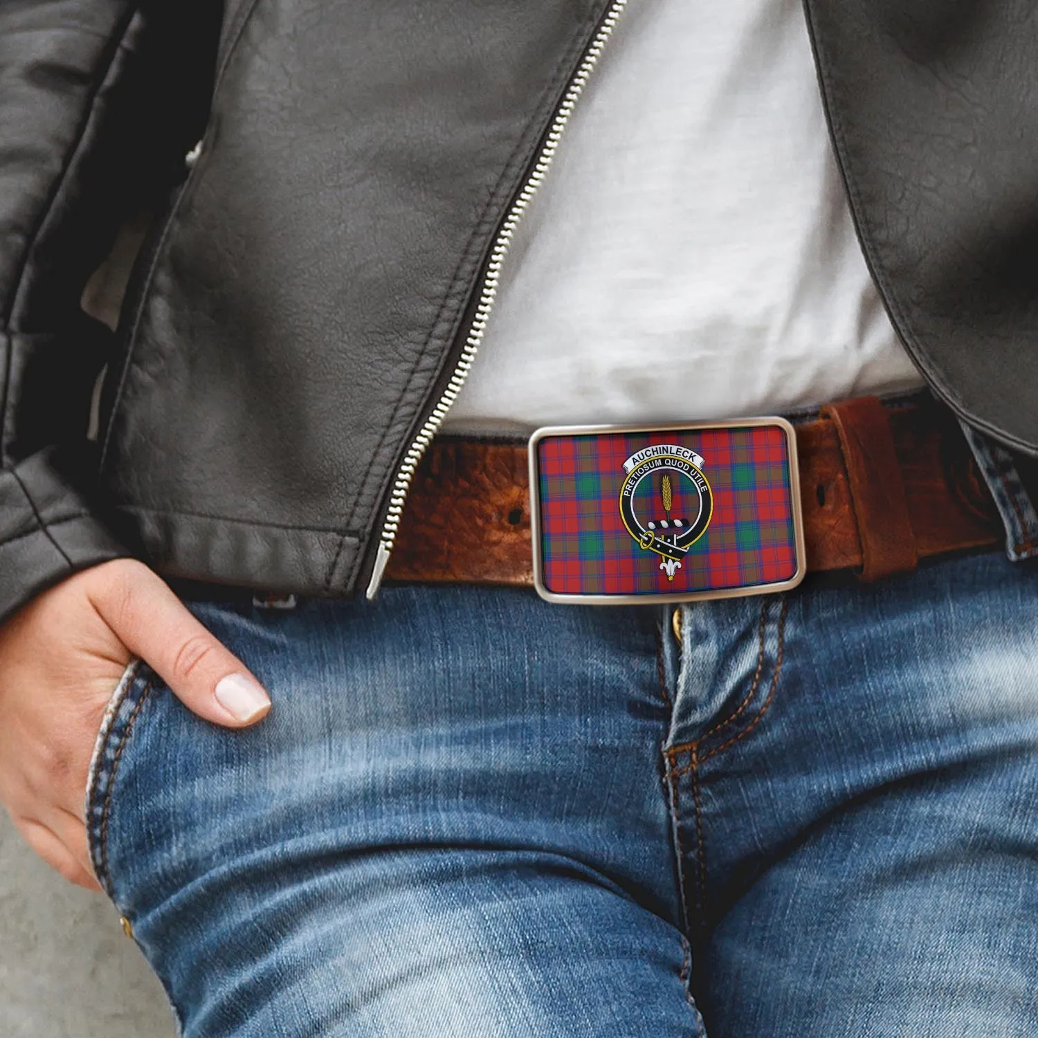 Auchinleck (Affleck) Tartan Belt Buckles with Family Crest