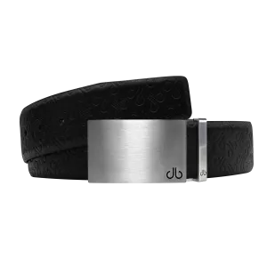 Black Db Icon Pattern Embossed Leather Belt With Silver Druh Db Classic Block Buckle