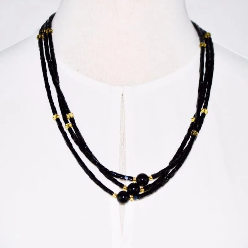 Black Three Strands With Gold Ascent Elegant Necklace