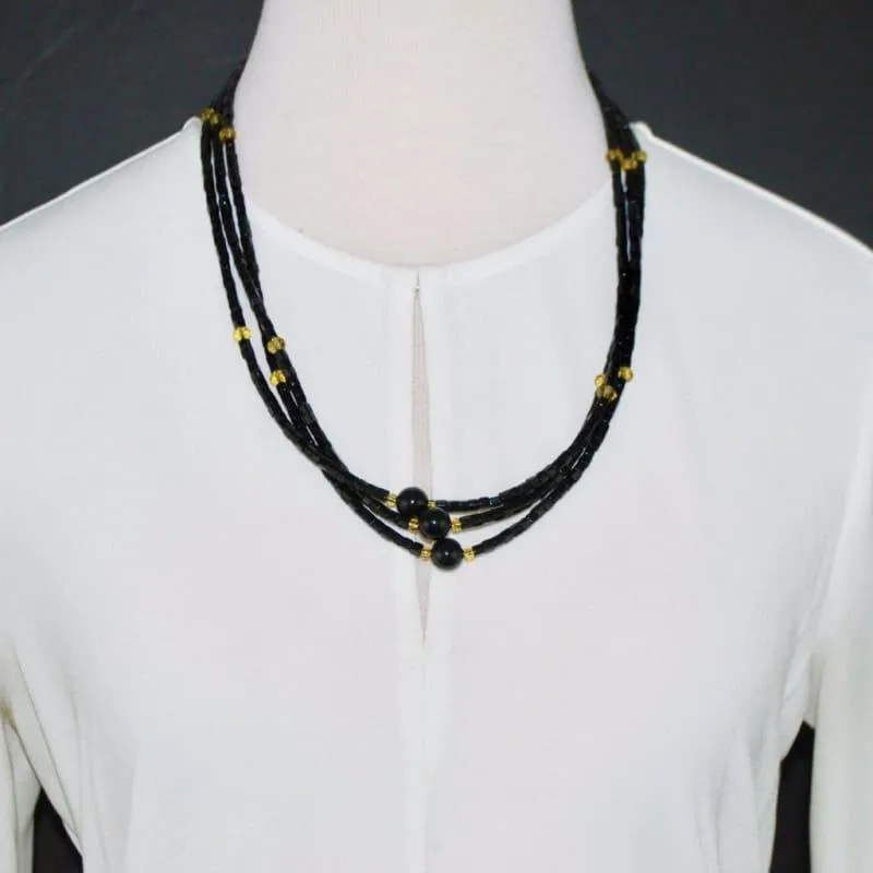 Black Three Strands With Gold Ascent Elegant Necklace