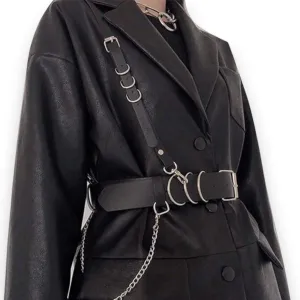 Black Wide Waist Chain Harness Belt