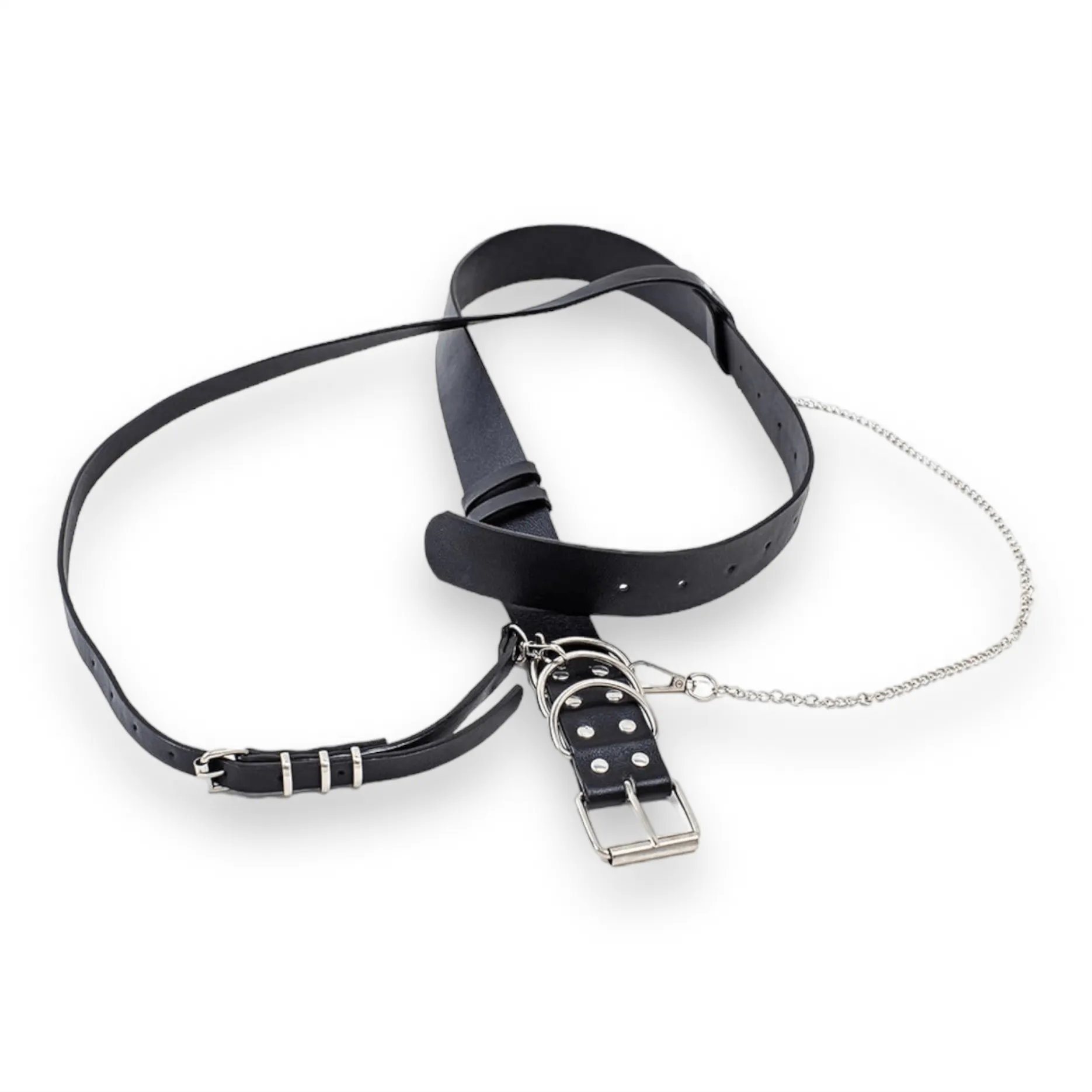 Black Wide Waist Chain Harness Belt