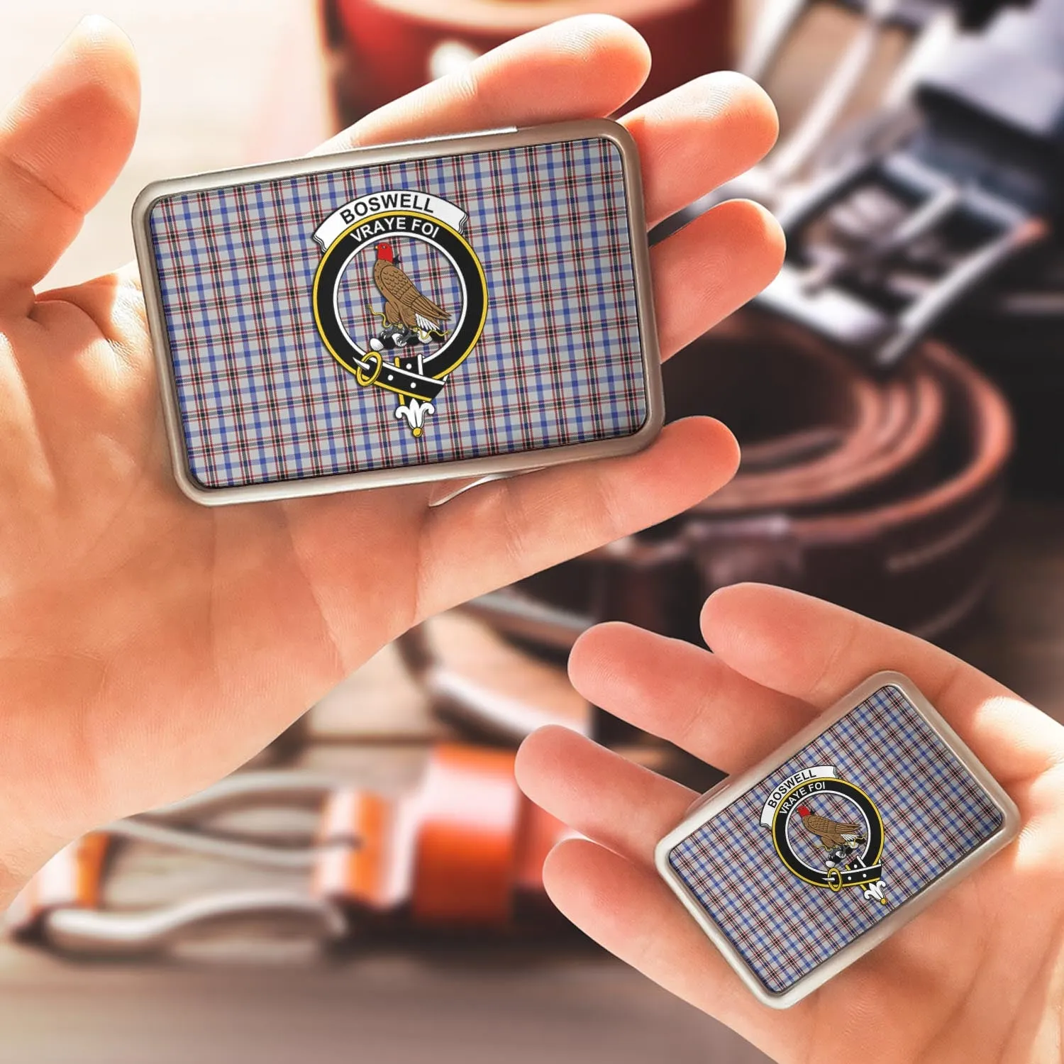 Boswell Tartan Belt Buckles with Family Crest