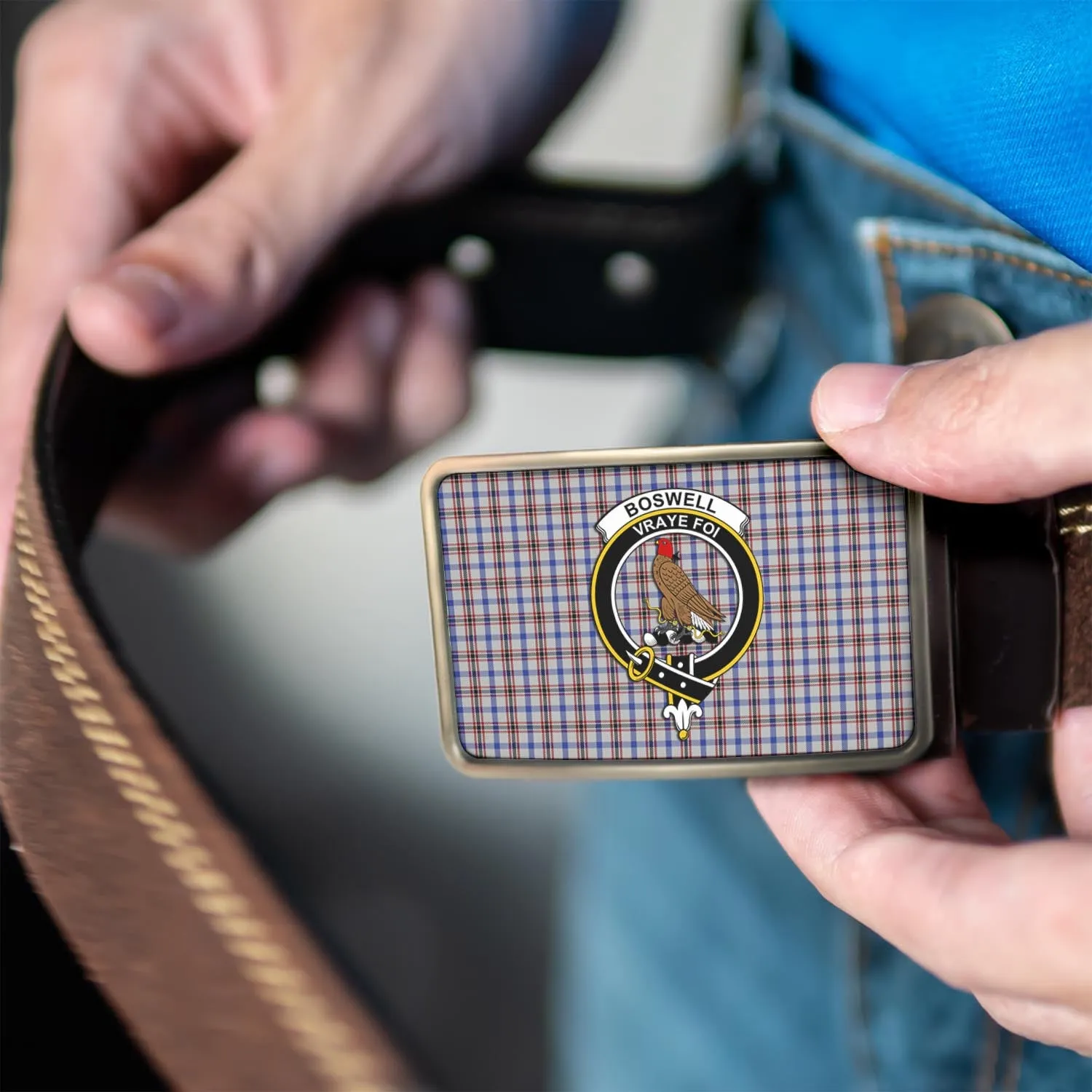 Boswell Tartan Belt Buckles with Family Crest