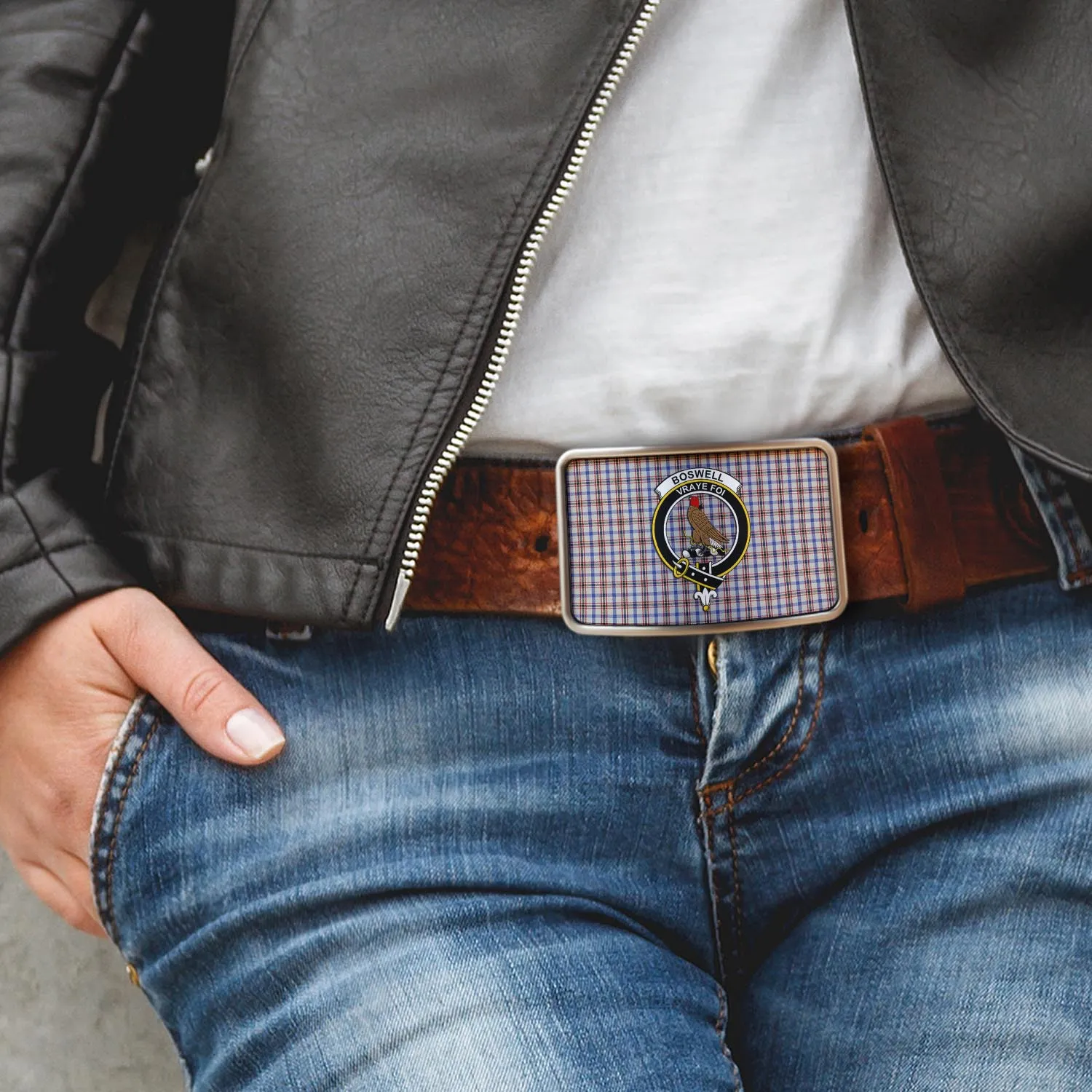 Boswell Tartan Belt Buckles with Family Crest