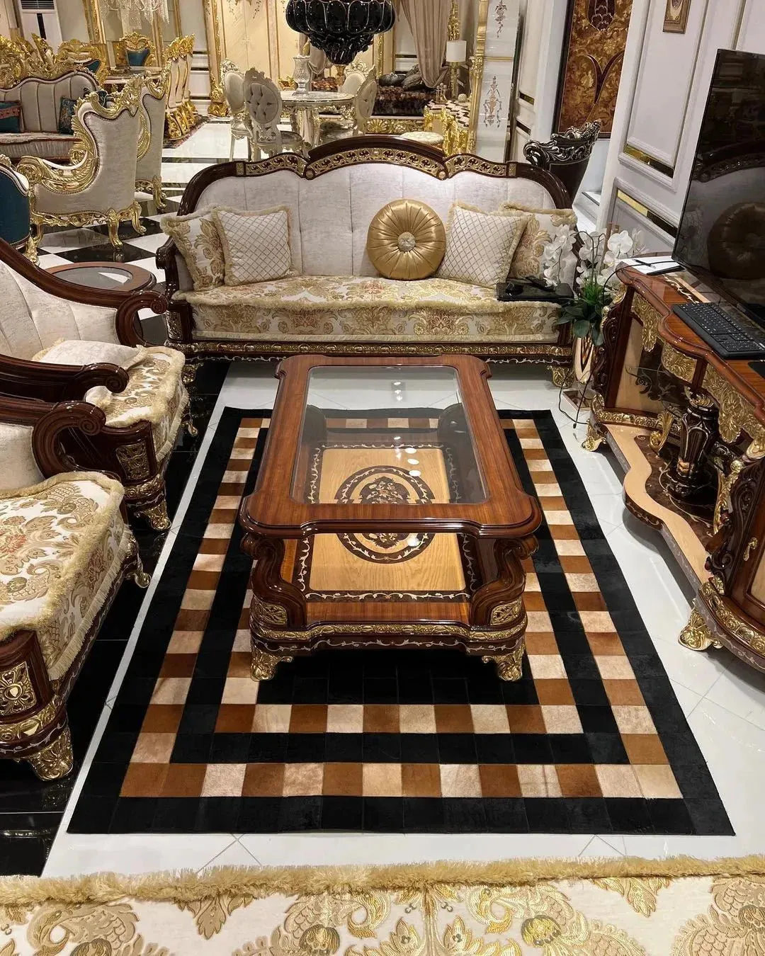 Brown and Black Cow Skin Carpet, Natural Cowhide Patchwork Area Rug, Perfect for Home Décor