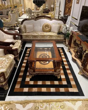 Brown and Black Cow Skin Carpet, Natural Cowhide Patchwork Area Rug, Perfect for Home Décor