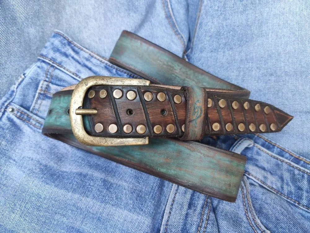 Custom leather belts, Men's Belt, Unique Leather, Men's Turquoise Leather, Studded Belt,Boho Belt,Christmas Belt, Design Accessories