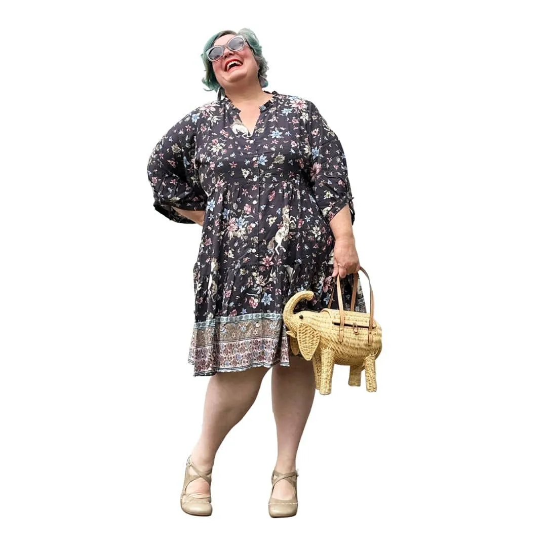 Emma Dress in Purple & Cream Floral Horse Print