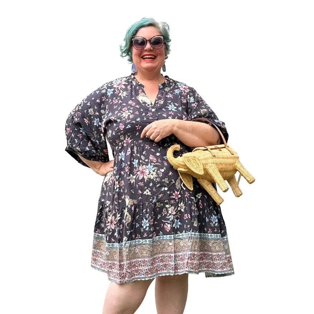 Emma Dress in Purple & Cream Floral Horse Print