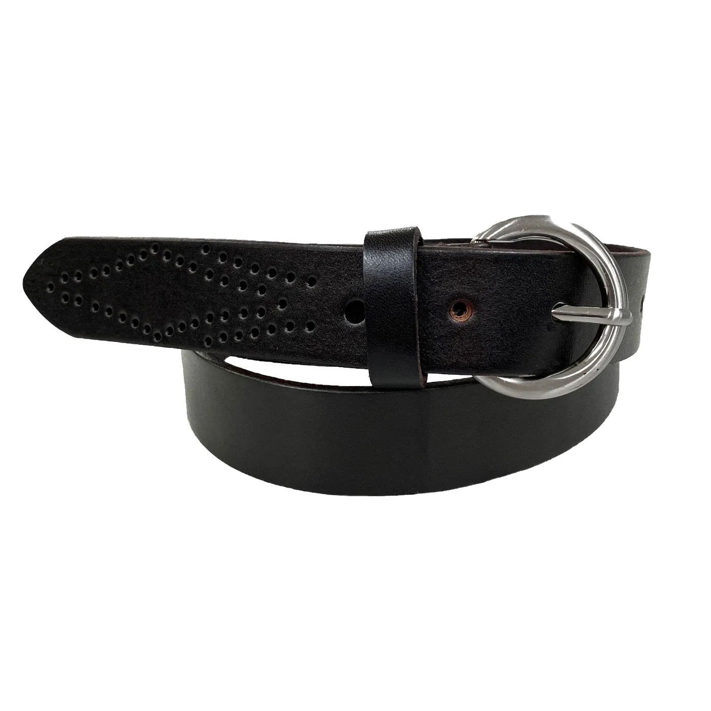 ESPERANCE - Women's Dark Brown Genuine Leather Belt with Round Silver Buckle