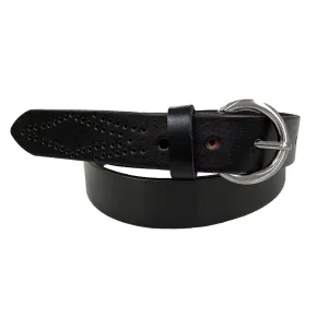 ESPERANCE - Women's Dark Brown Genuine Leather Belt with Round Silver Buckle