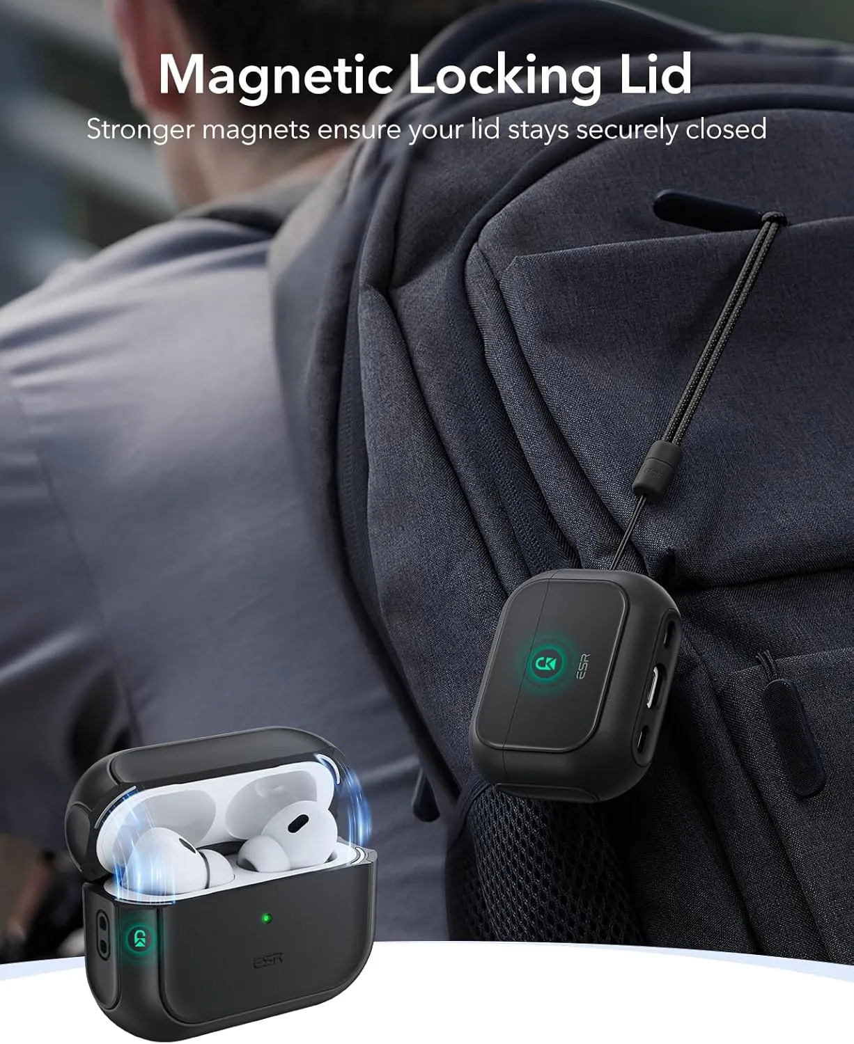 ESR for AirPods Pro 2 Case (HaloLock), Compatible with Airpods Pro Case 2nd / 1st Generation (2023/2022/2019), Compatible with MagSafe, Full Drop Protection Cover with Lanyard, Black