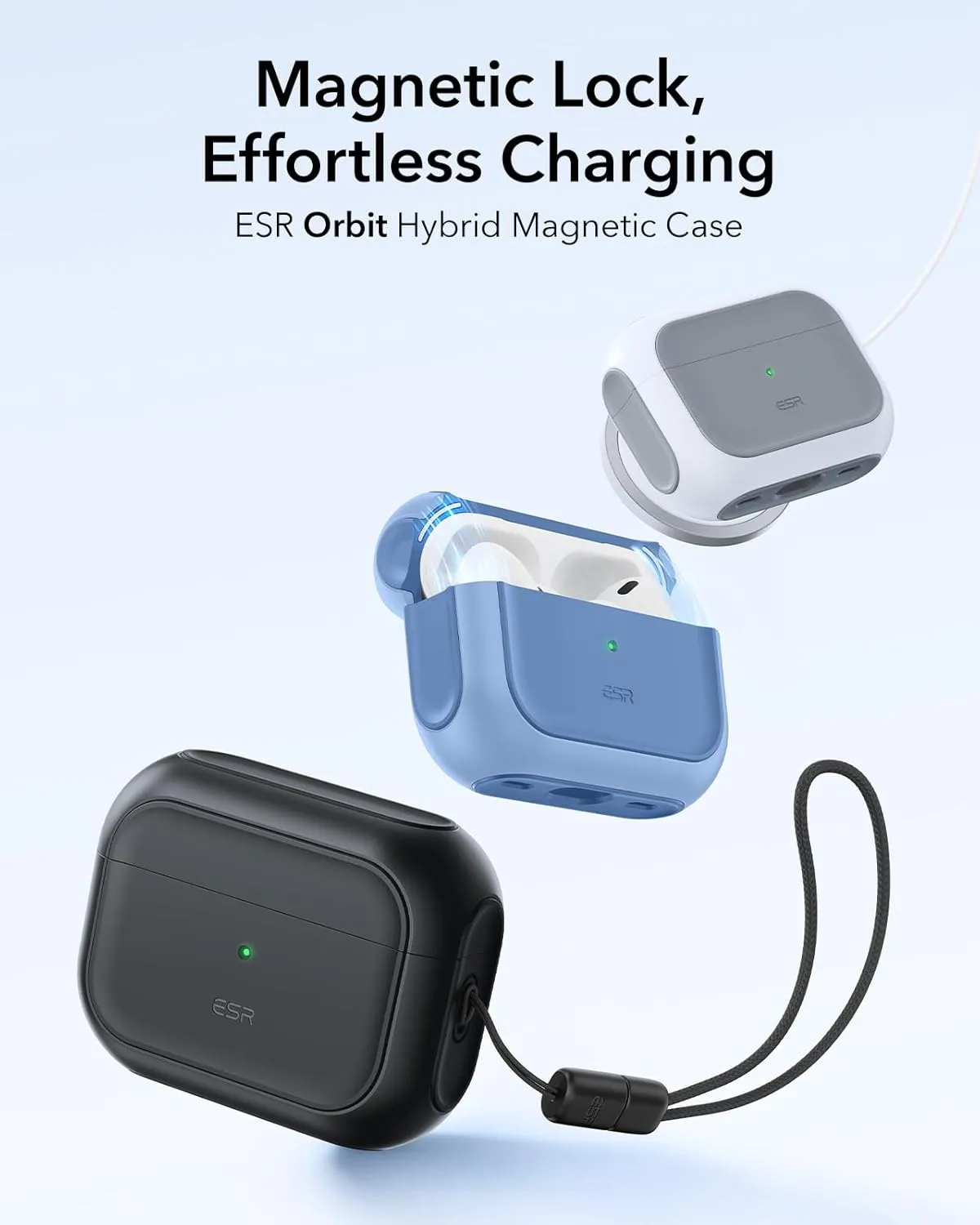 ESR for AirPods Pro 2 Case (HaloLock), Compatible with Airpods Pro Case 2nd / 1st Generation (2023/2022/2019), Compatible with MagSafe, Full Drop Protection Cover with Lanyard, Black