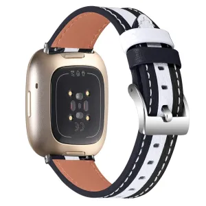 Fitbit Sense / Versa 3 splicing design cowhide leather watch strap - Black / White
