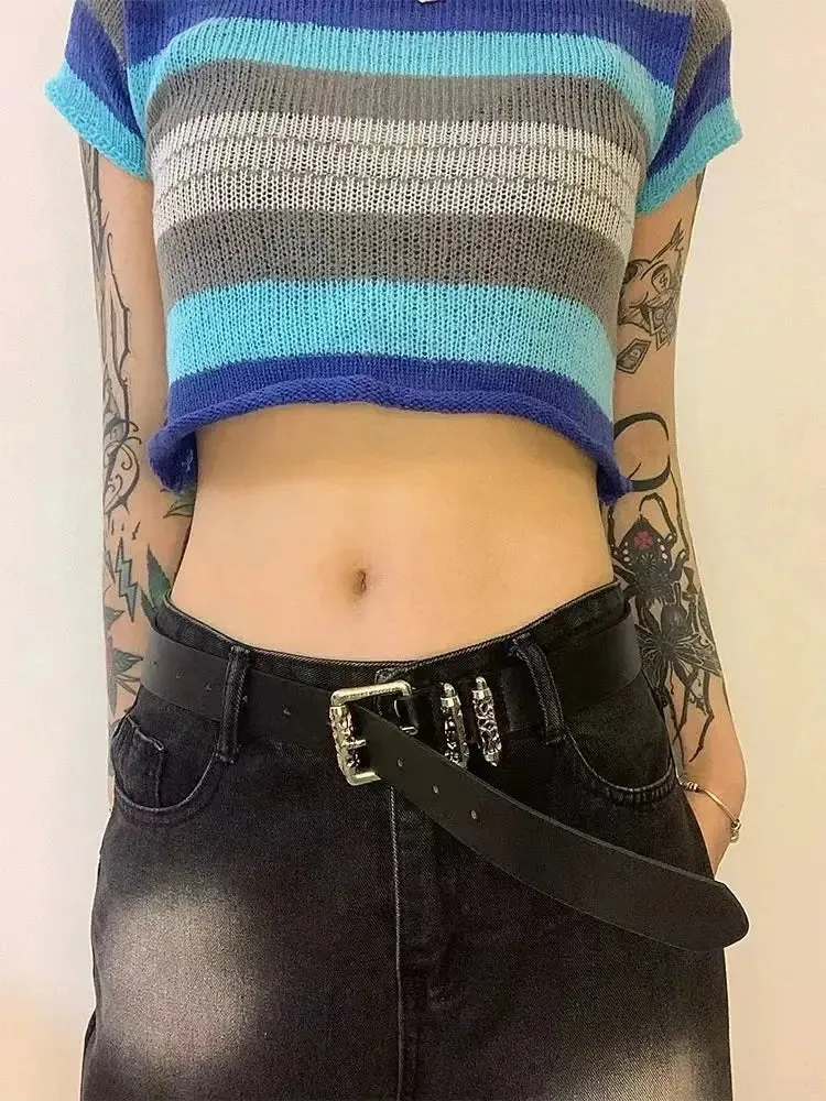 French Gothic Design Buckle Leather Belt