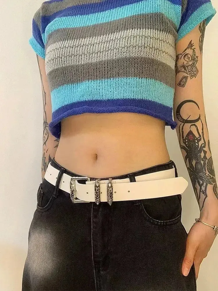 French Gothic Design Buckle Leather Belt
