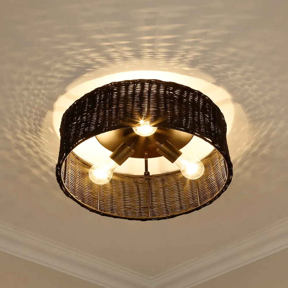 Golden Lighting 1084-FM BLK-BW Erma Black Wicker Flush Mount Light