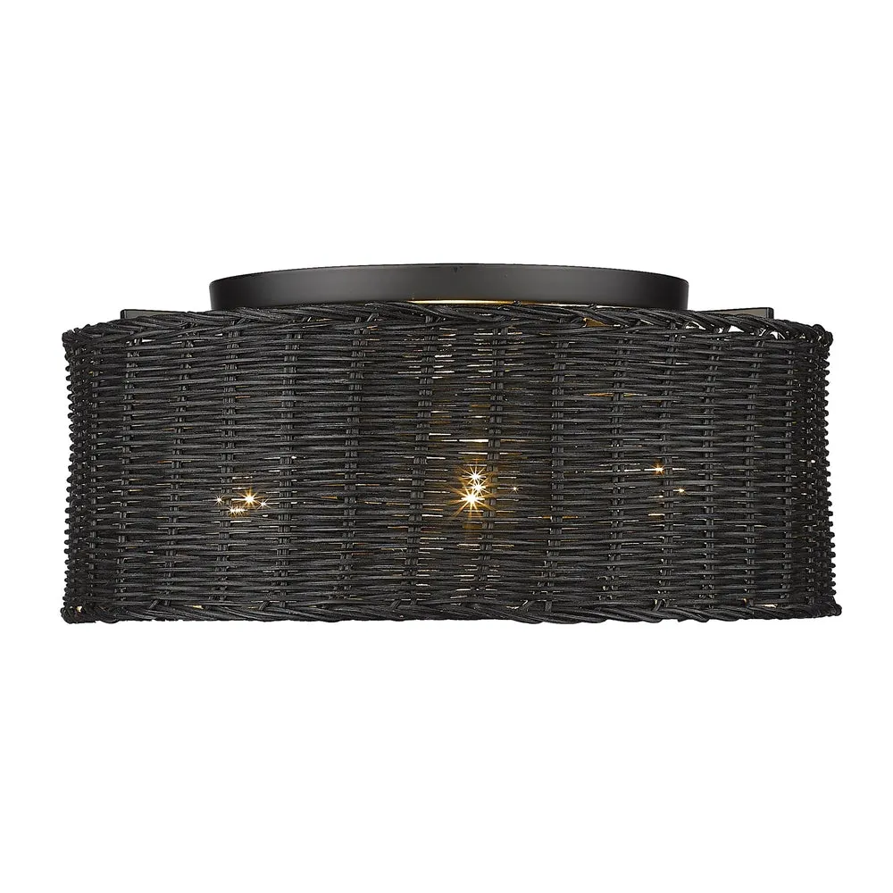Golden Lighting 1084-FM BLK-BW Erma Black Wicker Flush Mount Light
