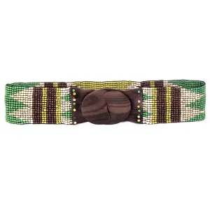 Hand loomed glass bead belt wood scroll in southwest design