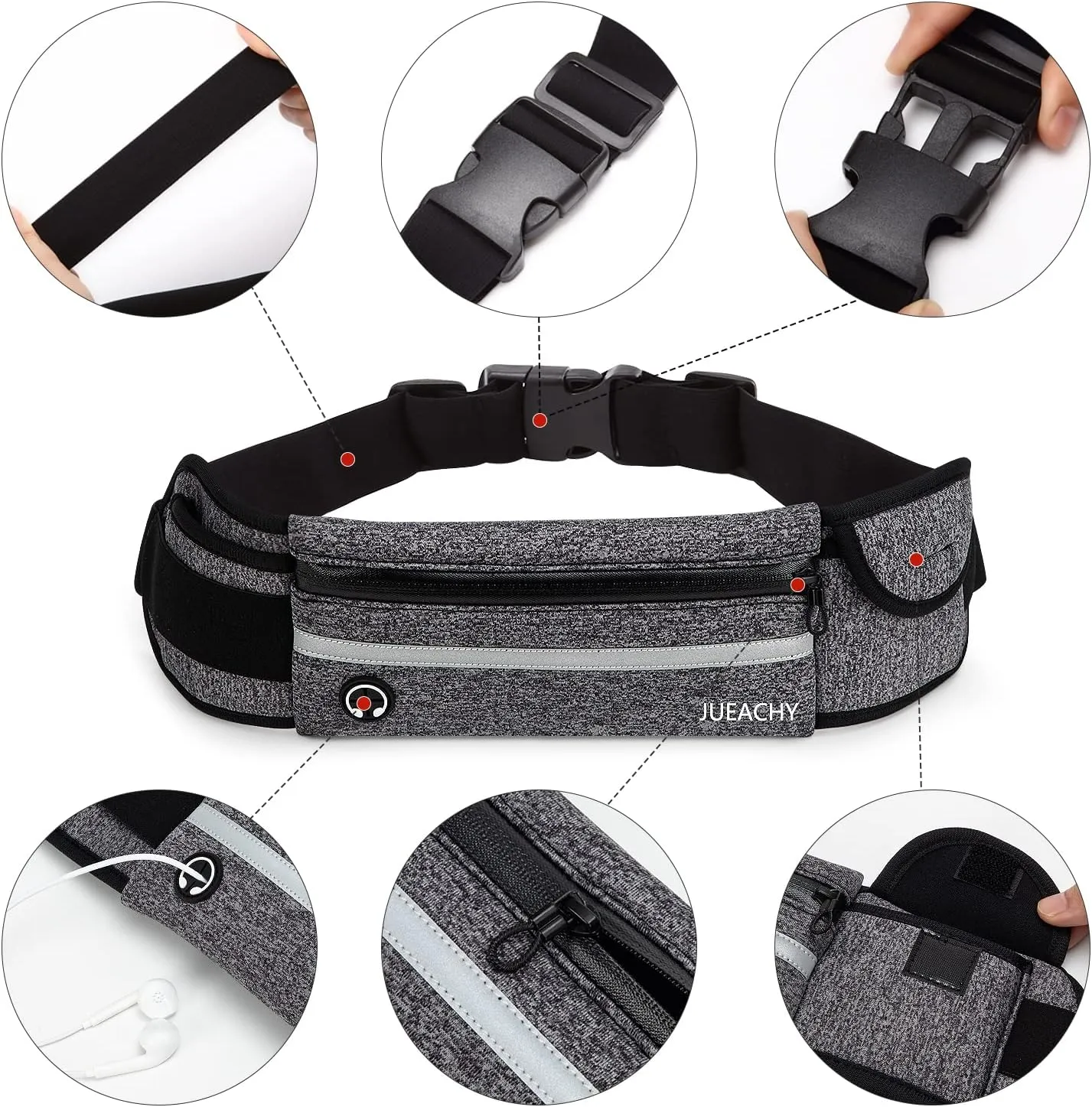 Jueachy Running Belts for Women Waterproof Fanny Pack Running Waist Pouch Phone holder Adjustable Sports Money Belt with Headphone Port