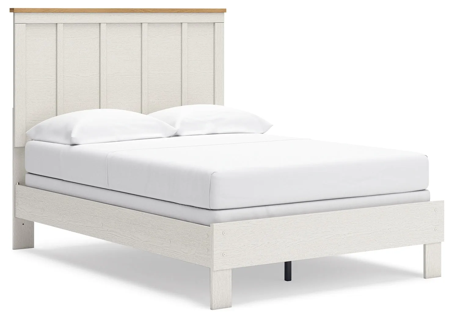 Linnocreek Full Panel Bed with Mirrored Dresser and Nightstand in White/Warm Brown