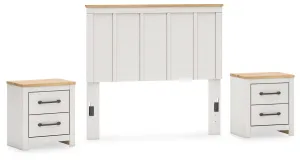 Linnocreek Full Panel Headboard with 2 Nightstands in White/Warm Brown