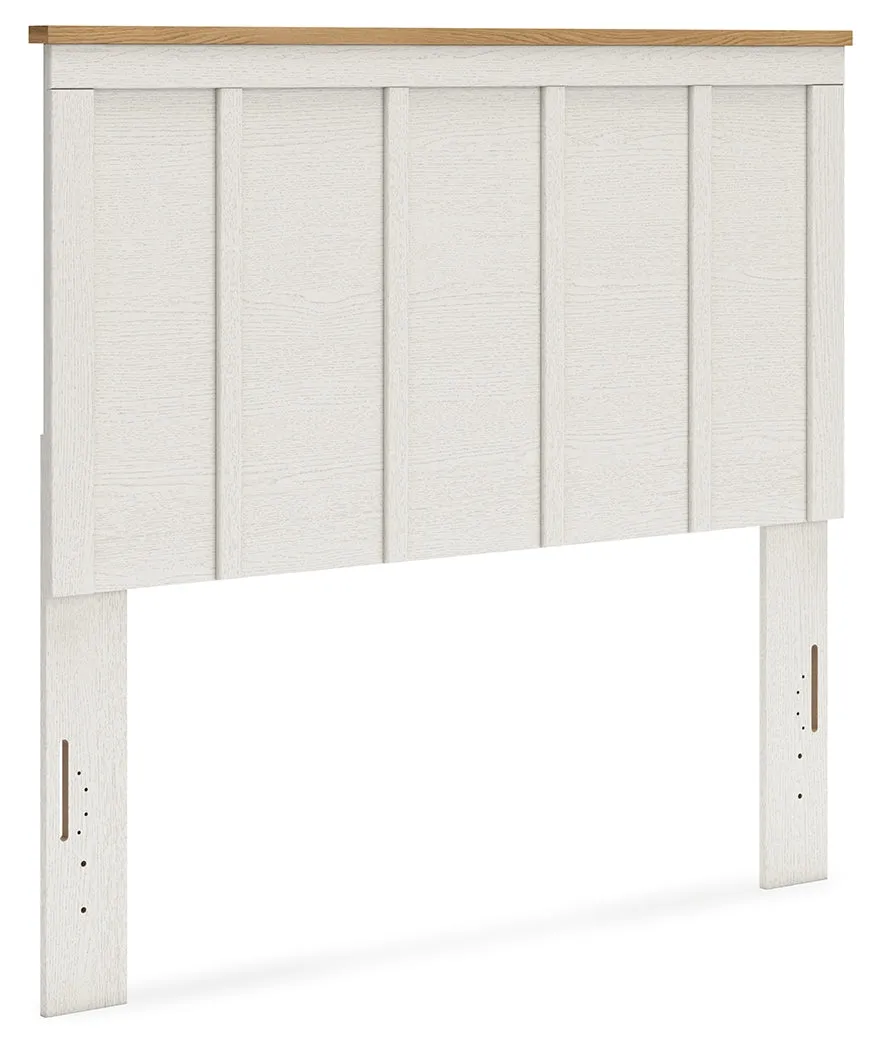 Linnocreek Full Panel Headboard with 2 Nightstands in White/Warm Brown
