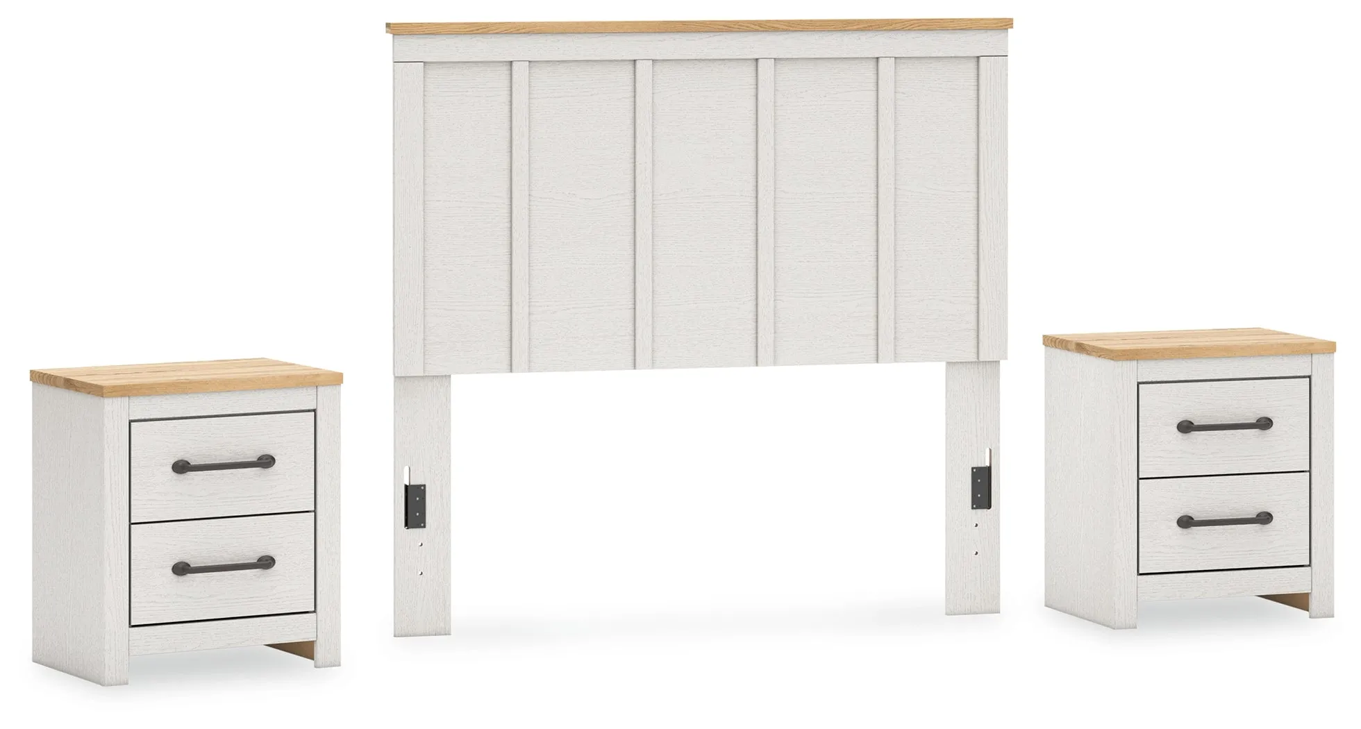 Linnocreek Full Panel Headboard with 2 Nightstands in White/Warm Brown
