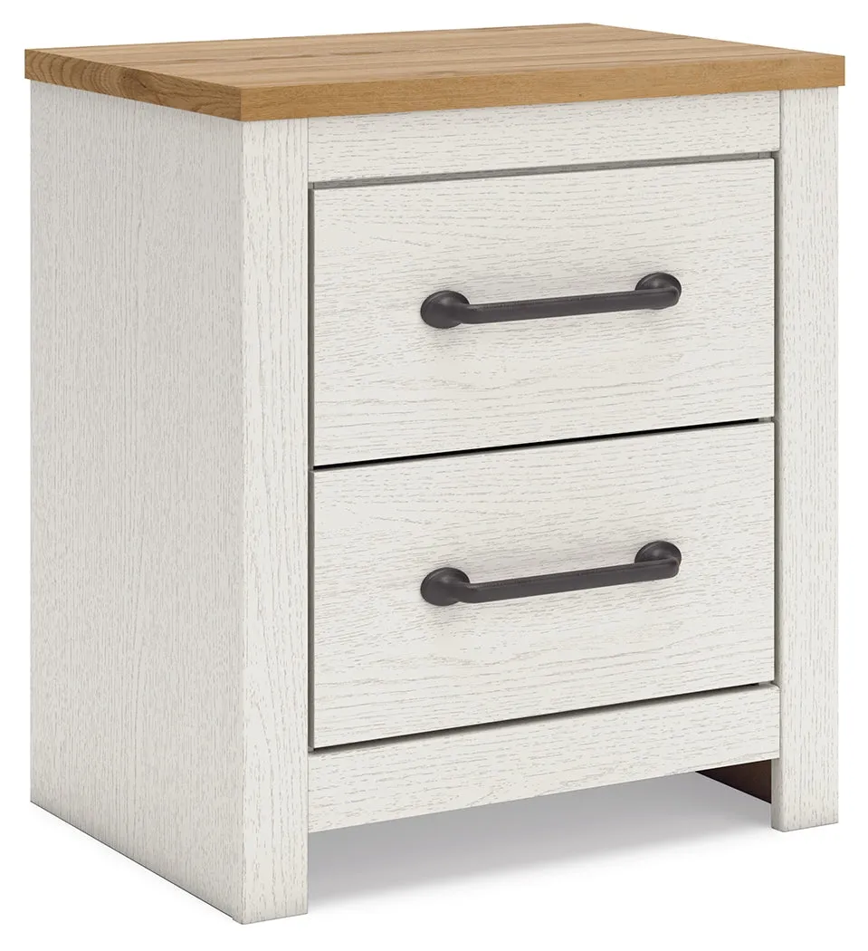 Linnocreek Full Panel Headboard with 2 Nightstands in White/Warm Brown
