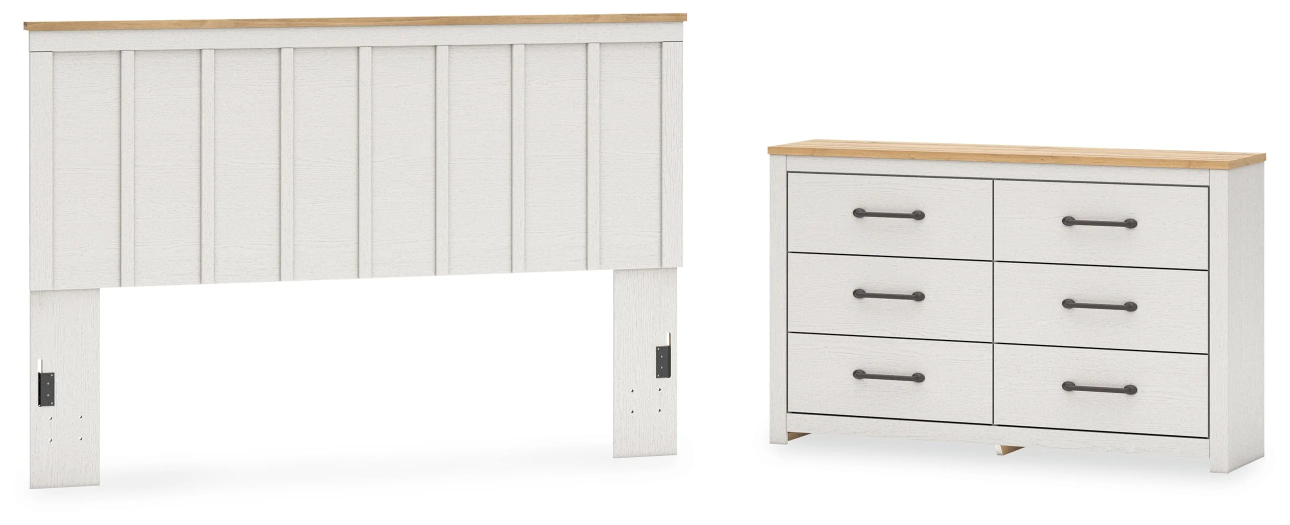 Linnocreek King Panel Headboard with Dresser in White/Warm Brown