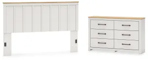 Linnocreek King Panel Headboard with Dresser in White/Warm Brown