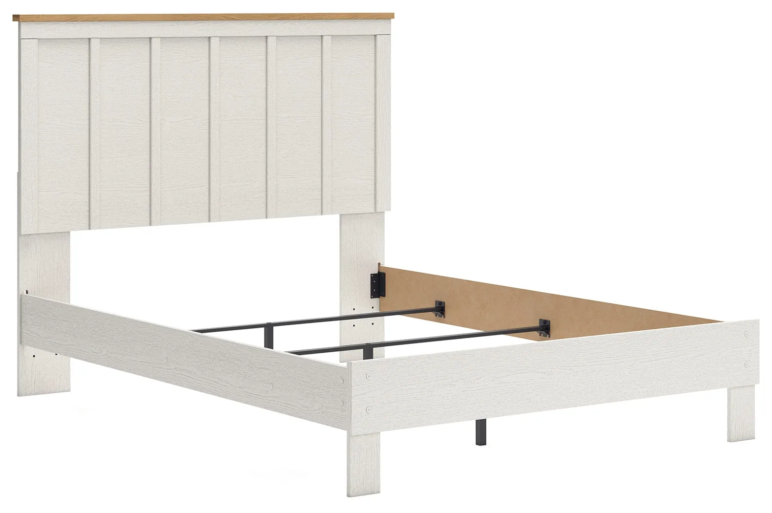 Linnocreek Queen Panel Bed with Dresser and 2 Nightstands in White/Warm Brown