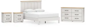 Linnocreek Queen Panel Bed with Dresser and 2 Nightstands in White/Warm Brown