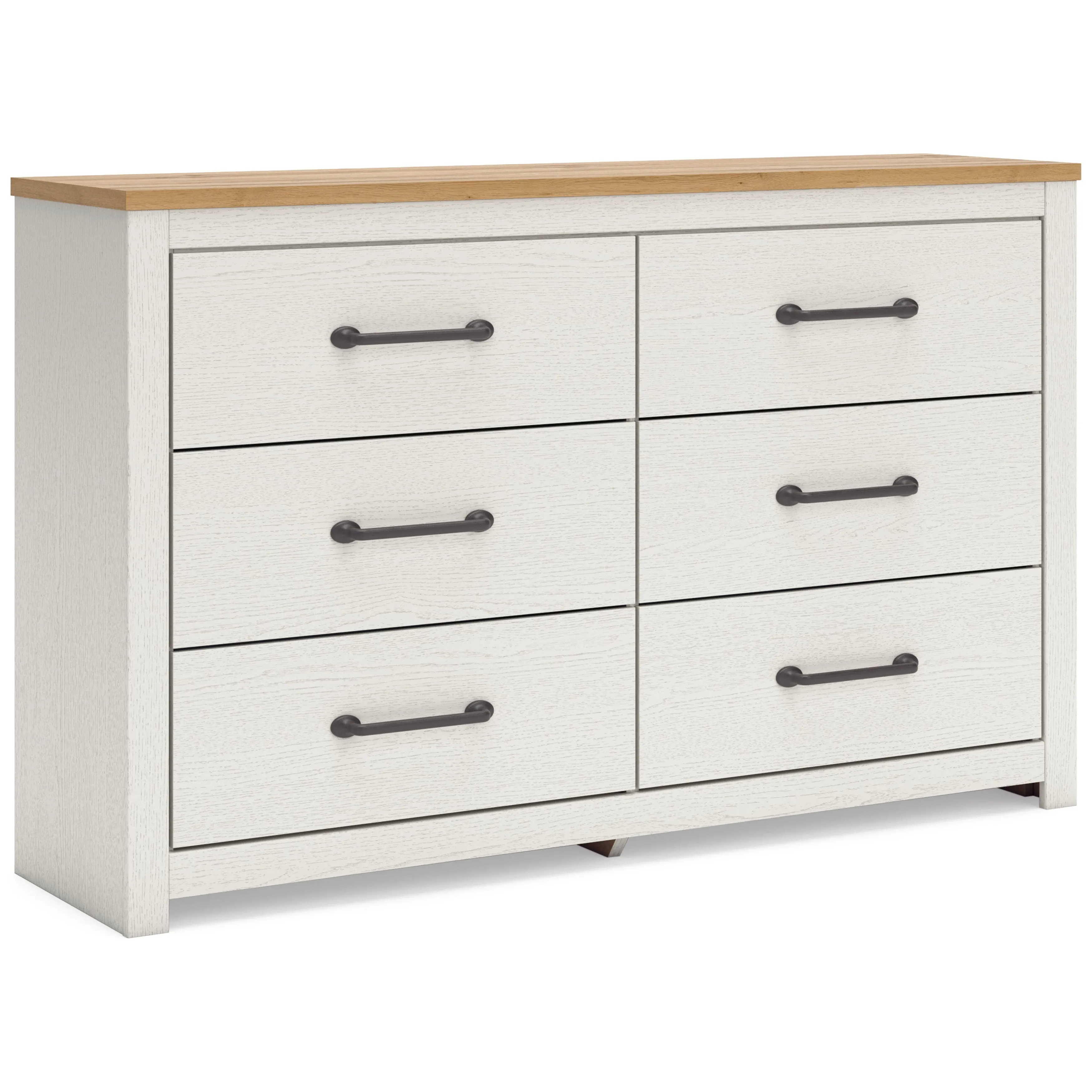 Linnocreek Queen Panel Bed with Dresser and 2 Nightstands in White/Warm Brown