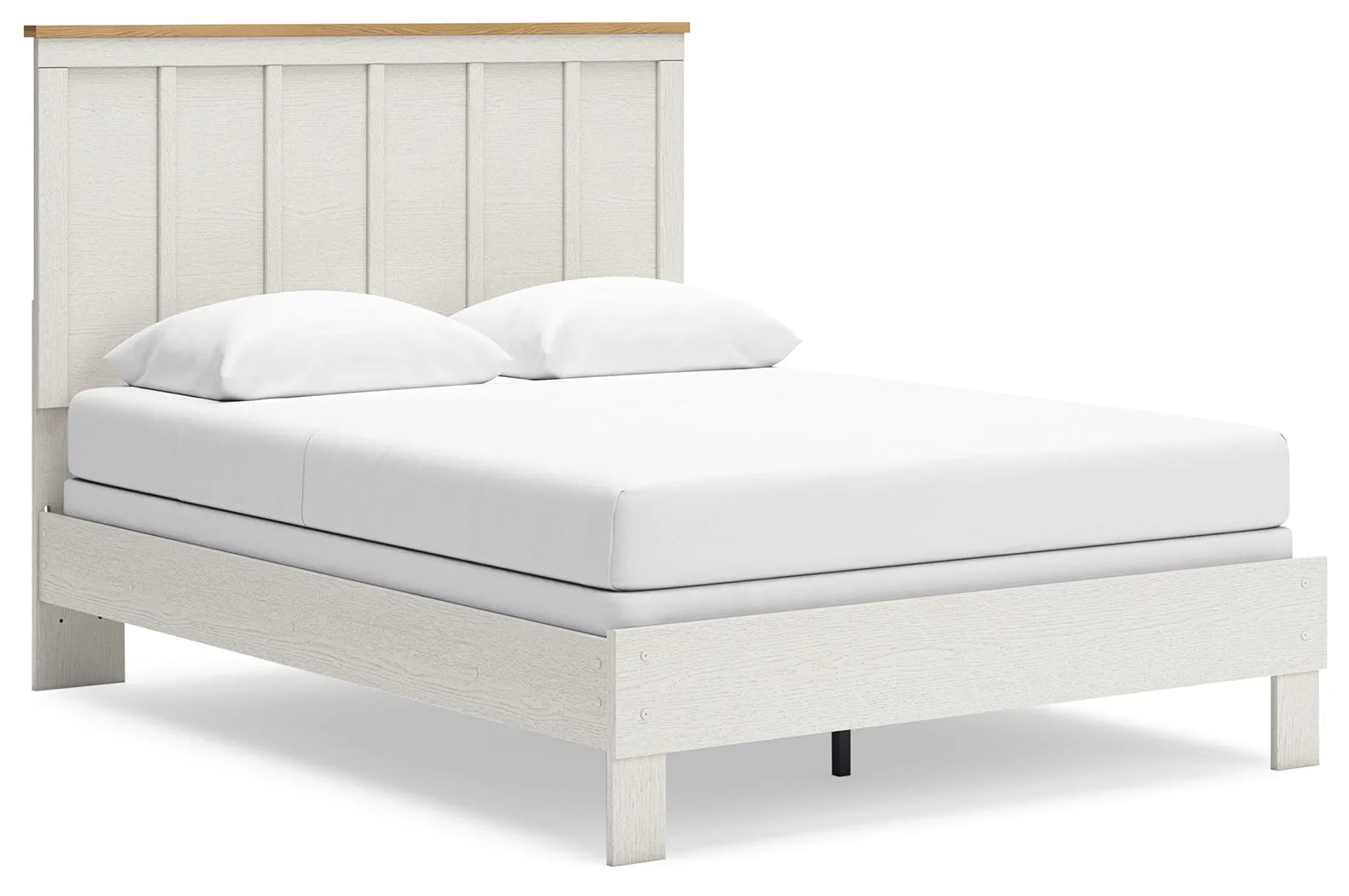 Linnocreek Queen Panel Bed with Dresser and 2 Nightstands in White/Warm Brown
