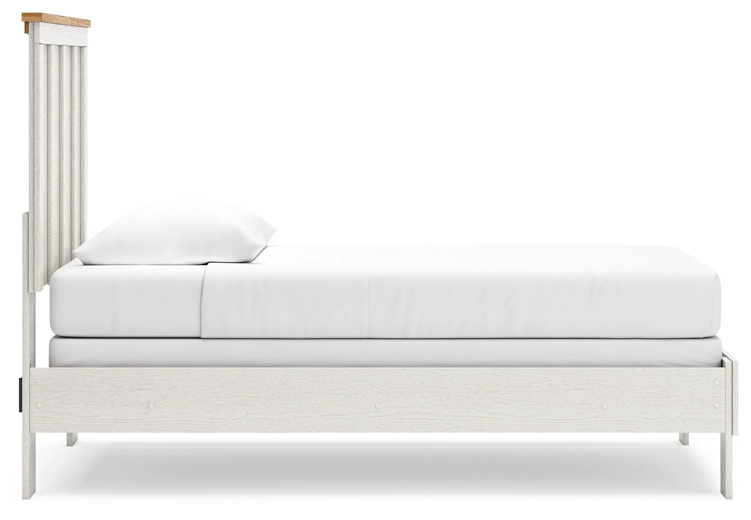 Linnocreek Twin Panel Bed with Mirrored Dresser in White/Warm Brown