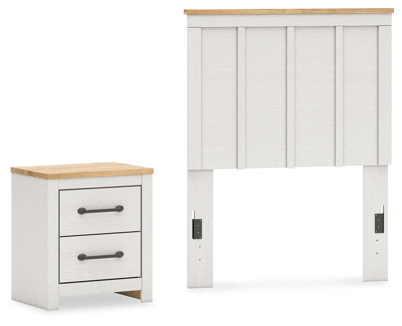 Linnocreek Twin Panel Headboard with Nightstand in White/Warm Brown
