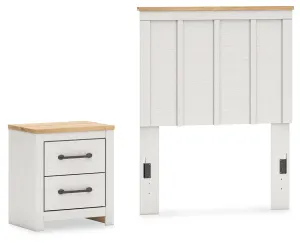 Linnocreek Twin Panel Headboard with Nightstand in White/Warm Brown