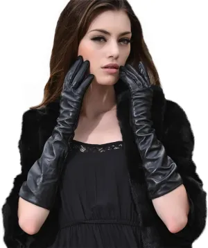 Luwint Soft Leather Long Opera Party Costume Evening Dress Driving Gloves, Matte Black