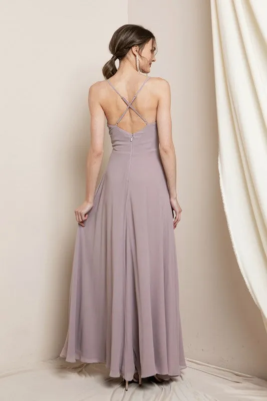Mauve Surplice Chiffon Maxi Dress With Slit