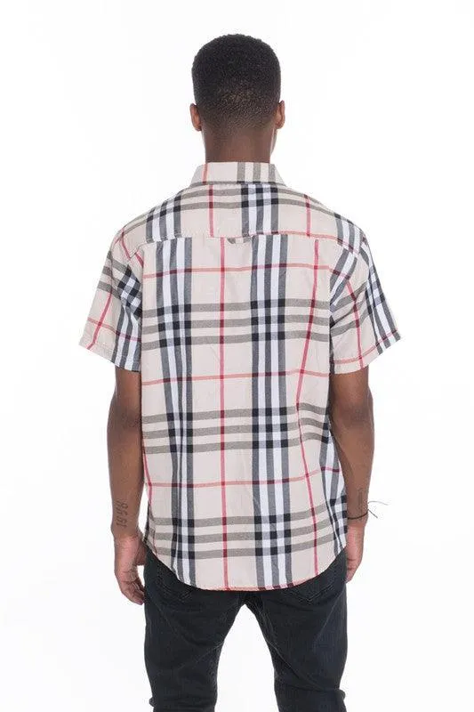 Mens Casual Short Sleeve Checker Shirts