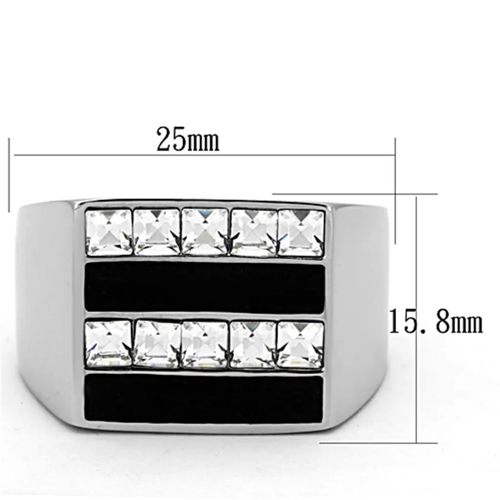 Mens Double Row Stainless Steel Synthetic Crystal Rings