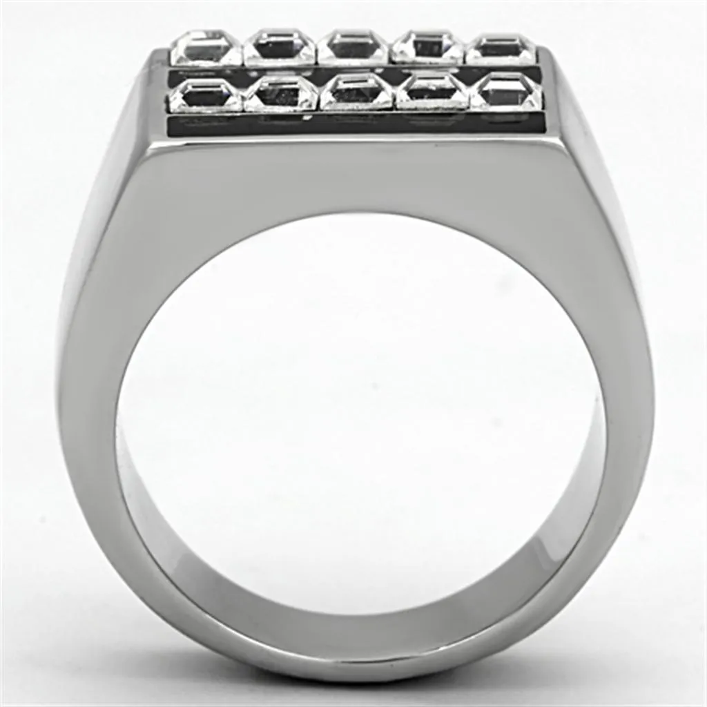 Mens Double Row Stainless Steel Synthetic Crystal Rings